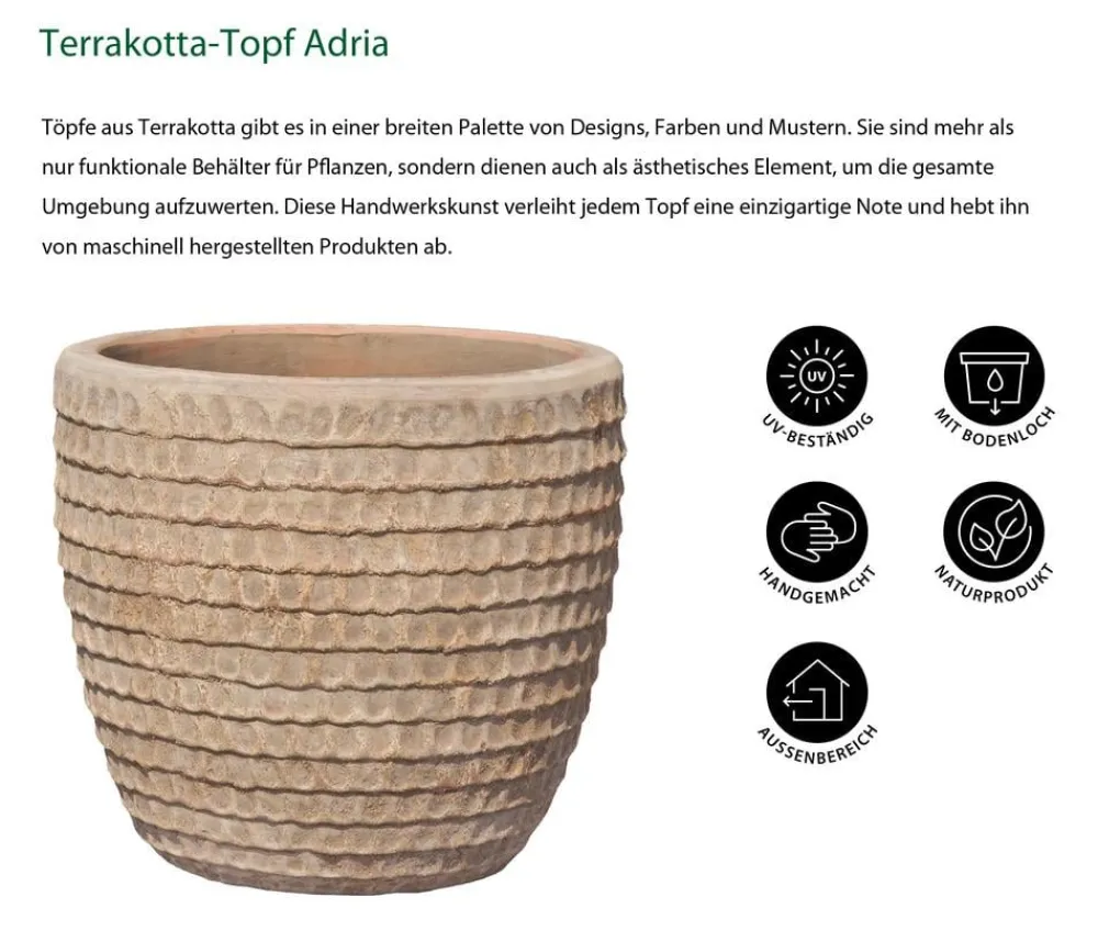 Dehner -Topf Adria, rund, antik- Terrakotta Clearance