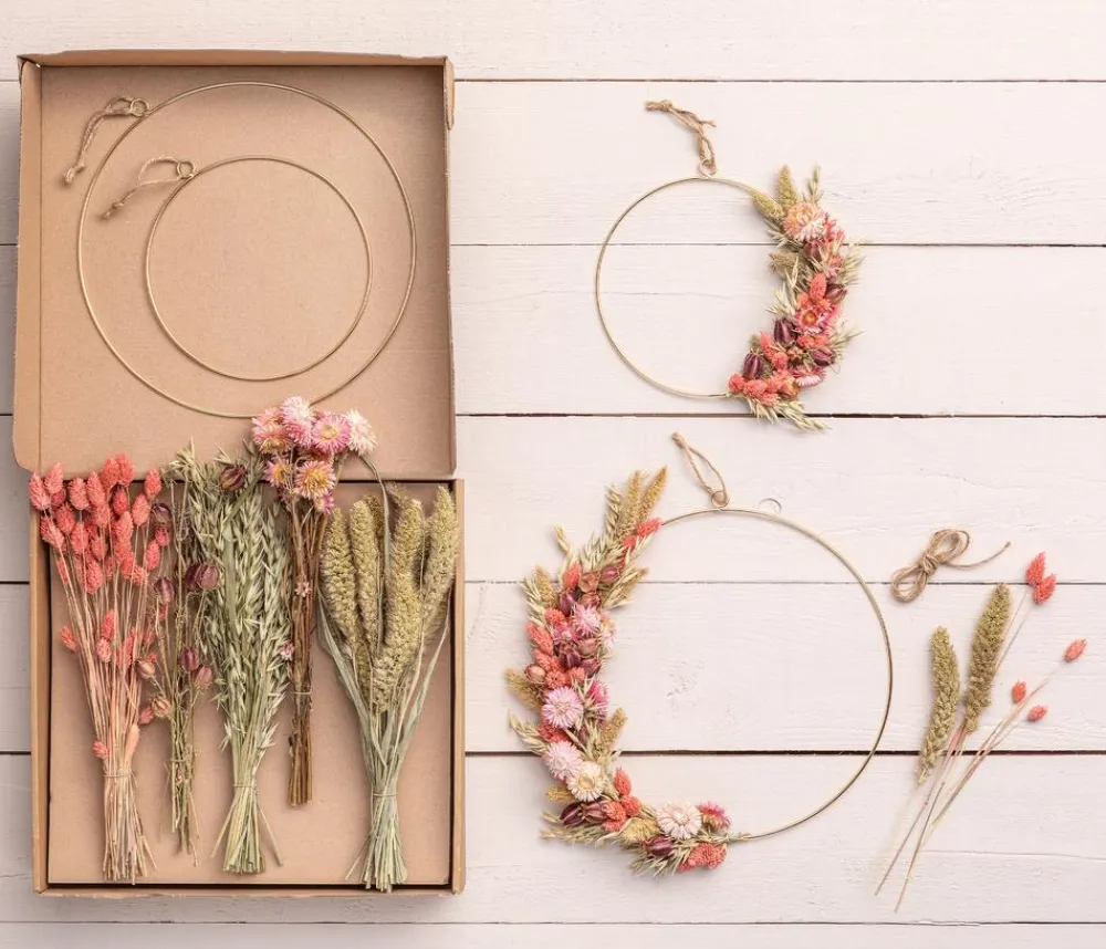Dehner Kränze & Pflanzendeko > Trockenblumenkranz DIY-Set Herbstfeuer, 8-teilig