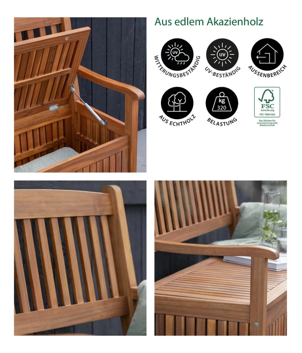 Dehner Aufbewahrungsboxen|2-Sitzer Gartenbänke > Truhenbank Westminster, ca. B107/H91/T57 cm