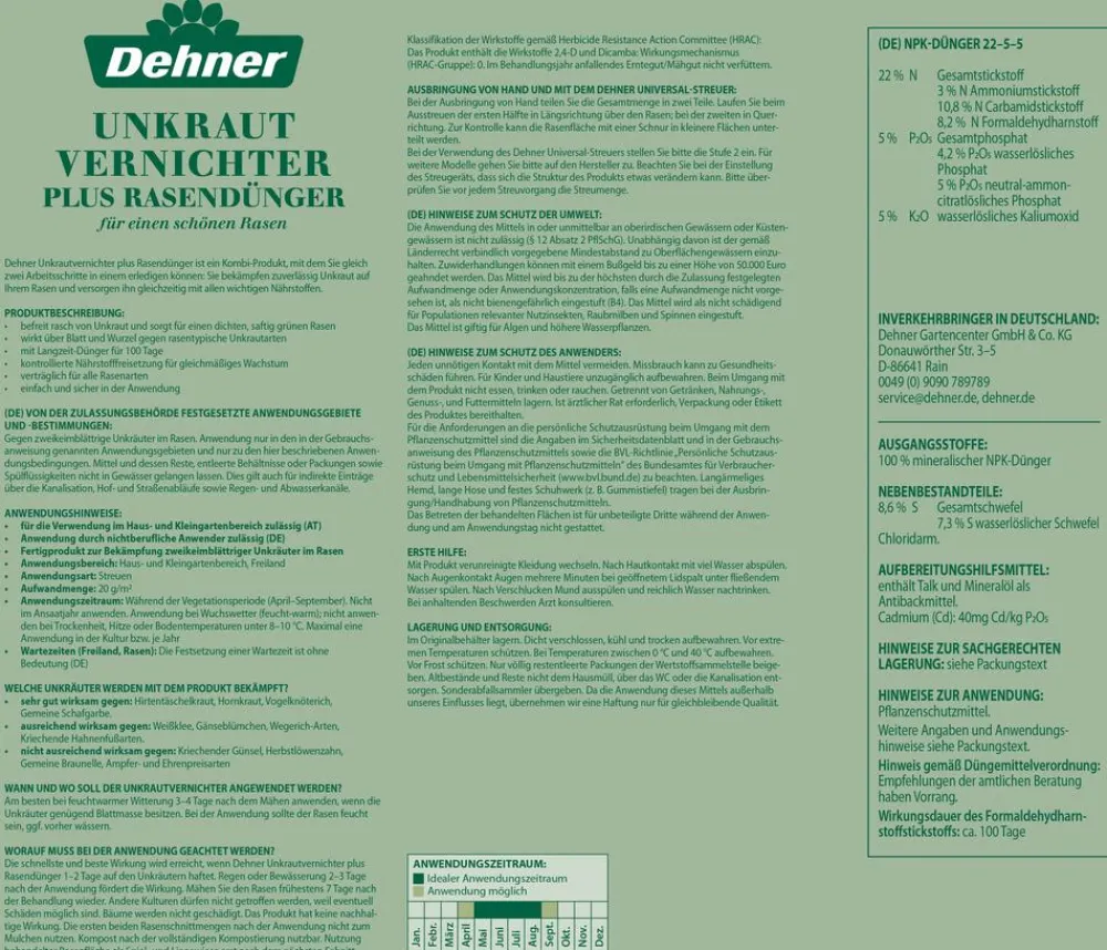 Dehner Rasendünger|Unkrautvernichter > Unkrautvernichter plus Rasendünger