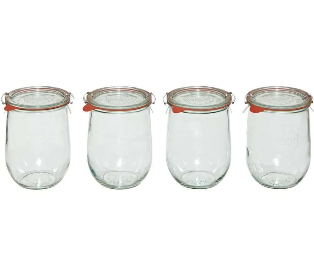 WECK Einkochautomaten & Zubehör - Dehner ® Tulpenglas, 1000 ml, inkl. Einkochringe & Klammern, 4er-Set Transparent