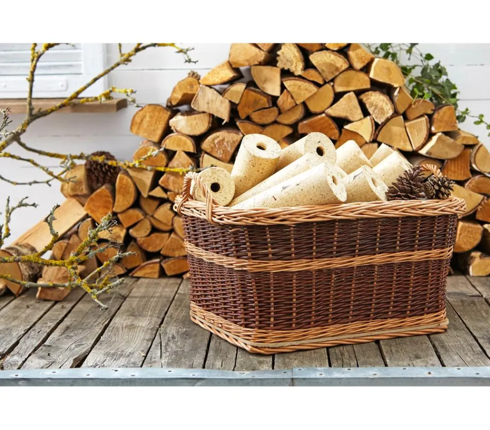 Dehner Mehr Haushaltshelfer|Mehr Gartendekoration - Weiden-Kaminkorb mit Jute Dunkelbraun