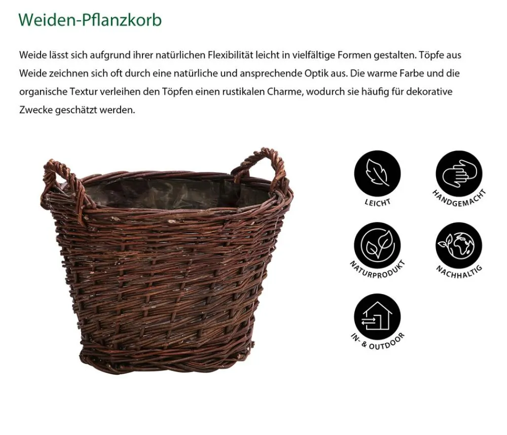 Dehner Blumentöpfe & Übertöpfe - Weiden-Pflanzkorb, konisch, ca. Ø30/H23 cm Braun