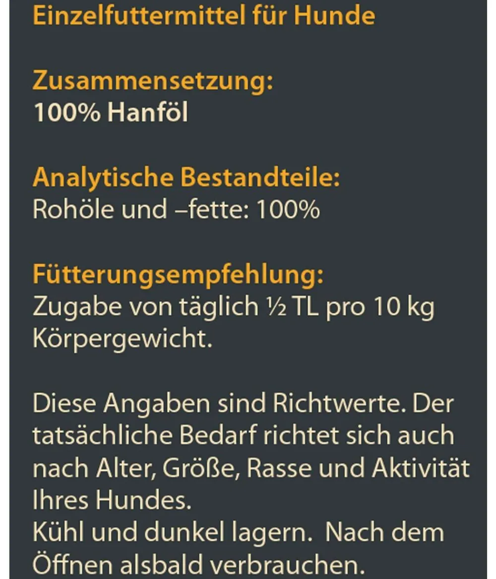 Dehner Wild Nature Nahrungsergänzung Hund - BARF-Ergänzungsfutter für Hunde Hanföl