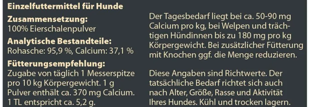 Dehner Wild Nature Nahrungsergänzung Hund > BARF-Ergänzungsfutter für Hunde Eierschalenpulver