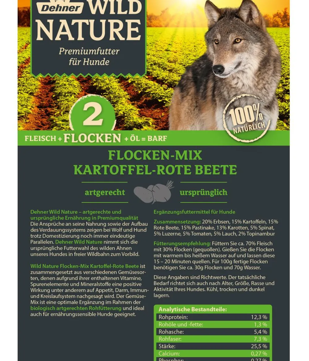 Dehner Wild Nature Nahrungsergänzung Hund - BARF-Ergänzungsfutter für Hunde Flocken-Mix Kartoffel-Rote Beete