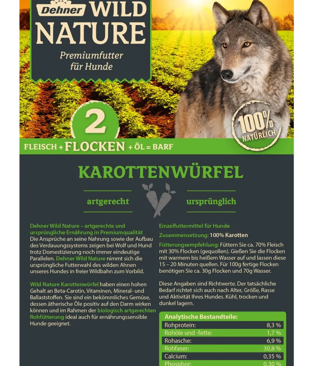 Dehner Wild Nature Nahrungsergänzung Hund - BARF-Ergänzungsfutter für Hunde Karottenwürfel