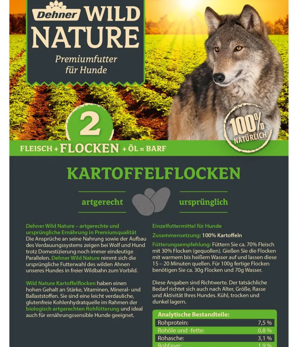 Dehner Wild Nature Nahrungsergänzung Hund - BARF-Ergänzungsfutter für Hunde Kartoffelflocken
