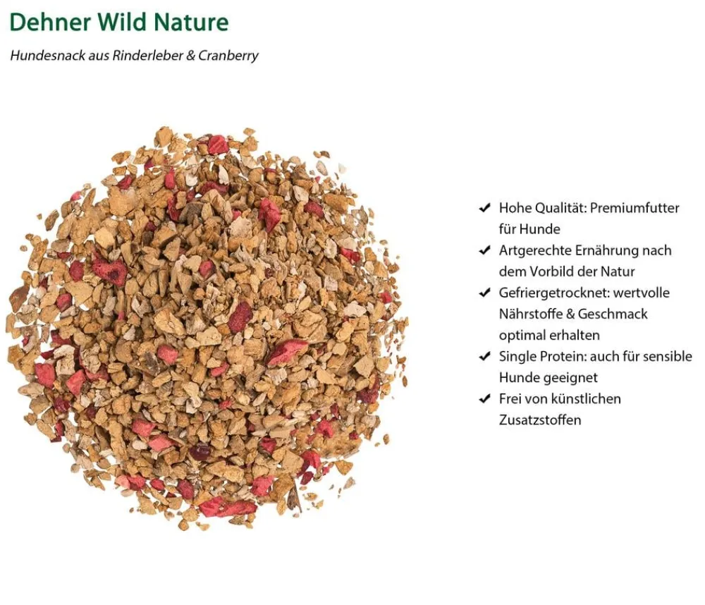 Dehner Wild Nature Hundeleckerlies - Hundesnack Rinderleber & Cranberry, gefriergetrocknet, 60 g