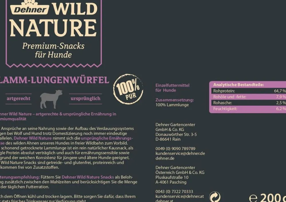 Dehner Wild Nature Hundeleckerlies > Hundesnack Snack-Set Lamm, 6 x 200 g
