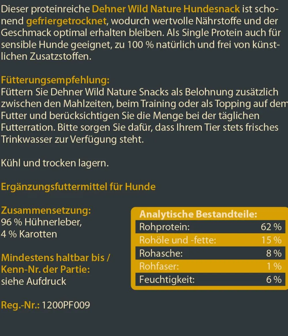 Dehner Wild Nature Hundesnack Hühnerleber & Karotte, gefriergetrocknet, 60 g Clearance