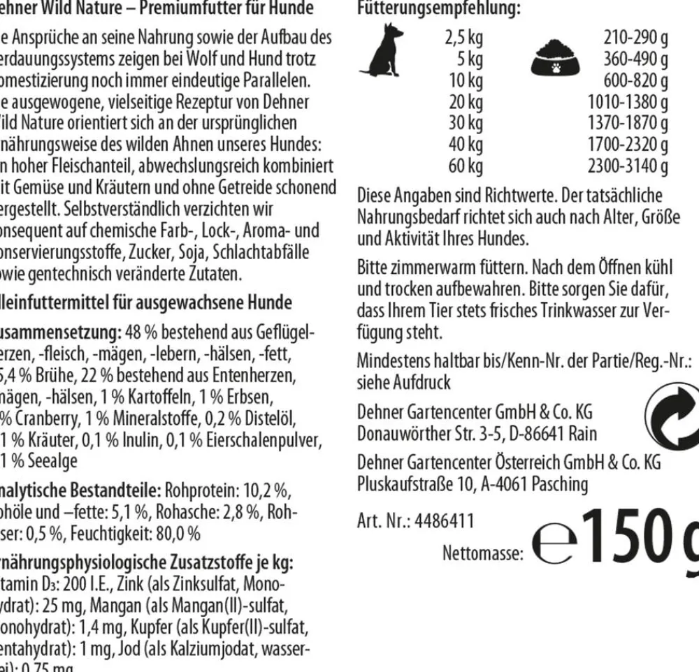 Dehner Wild Nature Nassfutter für Hunde Hochmoor Adult, 11 x 150 g Online