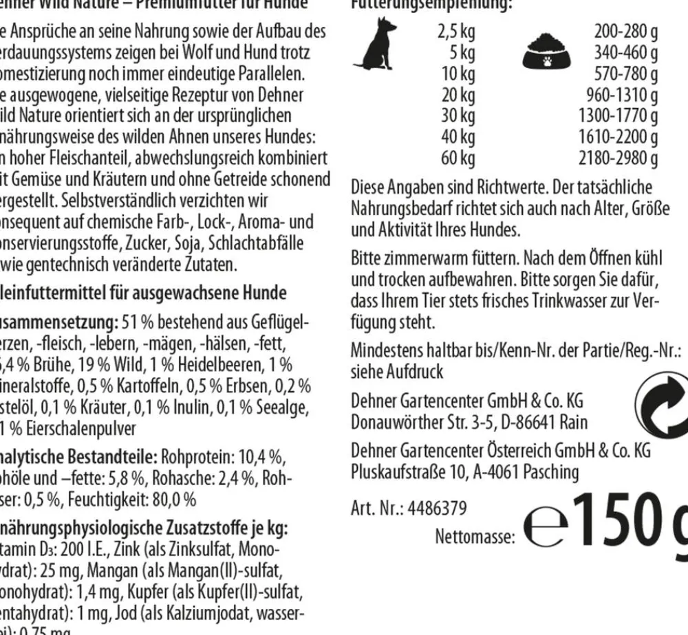 Dehner Wild Nature Nassfutter Hund - Nassfutter für Hunde Auwald Adult, 11 x 150 g