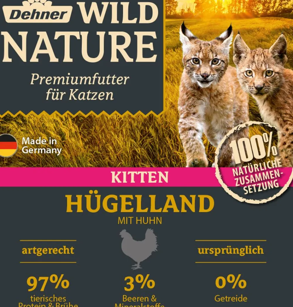 Dehner Wild Nature Nassfutter Katze > Nassfutter für Katzen Hügelland Kitten, Huhn, 16 x 100 g