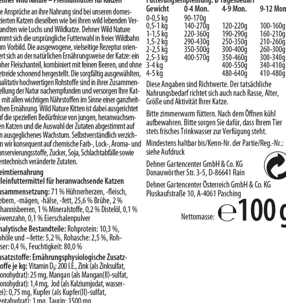 Dehner Wild Nature Nassfutter Katze > Nassfutter für Katzen Hügelland Kitten, Huhn, 16 x 100 g