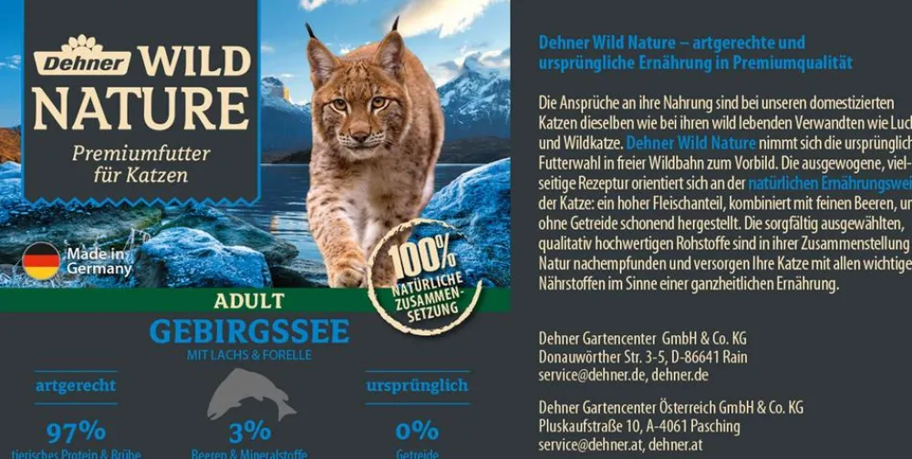 Dehner Wild Nature Nassfutter für Katzen Gebirgssee Adult, Lachs & Forelle, /400 g Outlet