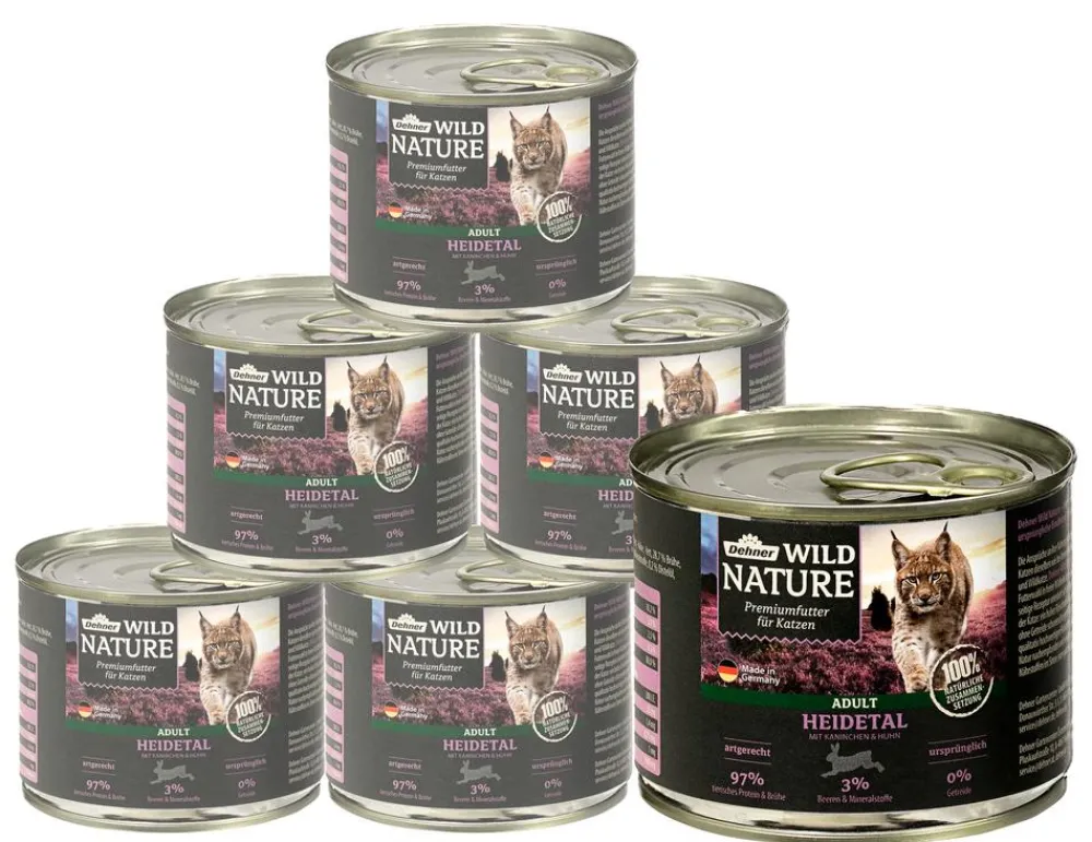 Dehner Wild Nature Nassfutter für Katzen Heidetal Adult, Kaninchen & Huhn, /400 g Hot