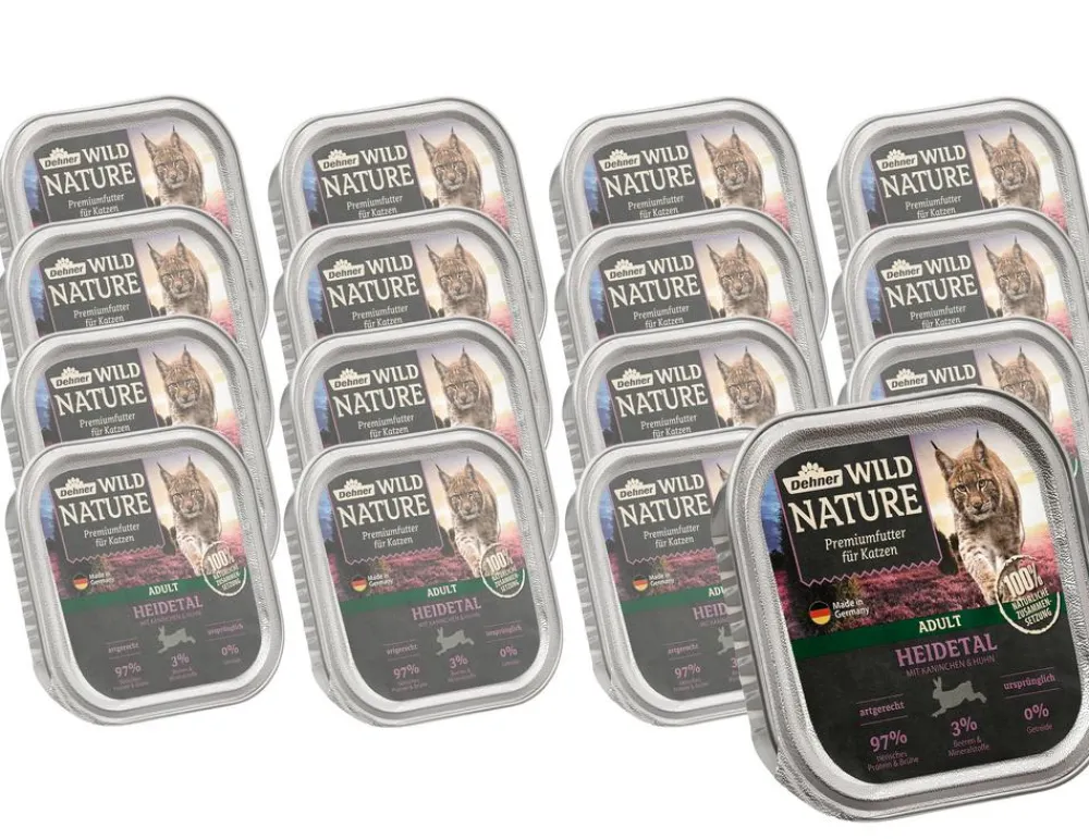 Dehner Wild Nature Nassfutter für Katzen Heidetal Adult, Kaninchen & Huhn, 16 x 100 g Sale