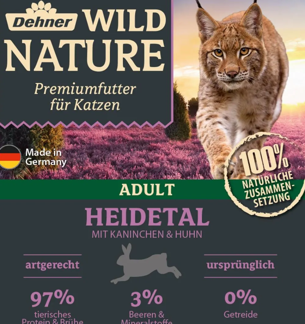Dehner Wild Nature Nassfutter für Katzen Heidetal Adult, Kaninchen & Huhn, 16 x 100 g Sale