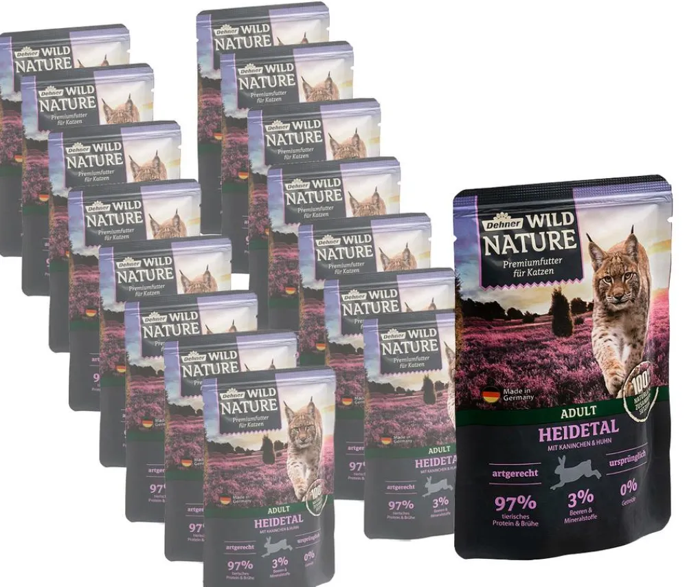 Dehner Wild Nature Nassfutter Katze - Nassfutter für Katzen Heidetal Adult, Kaninchen & Huhn, 16 x 85 g
