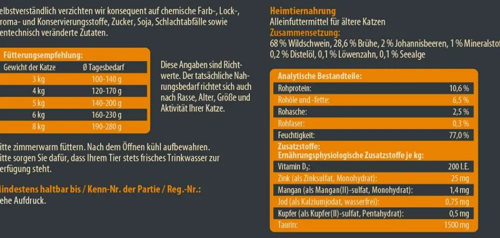 Dehner Wild Nature Nassfutter Katze - Nassfutter für Katzen Unterholz Senior, Wildschwein, /400 g