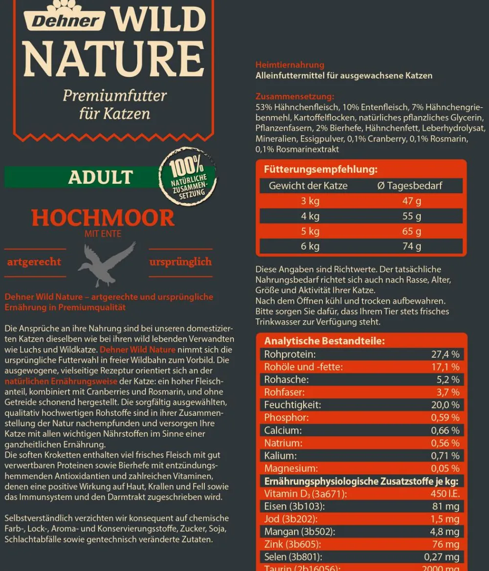 Dehner Wild Nature Trockenfutter Katze > Trockenfutter für Katzen Hochmoor Adult, Ente