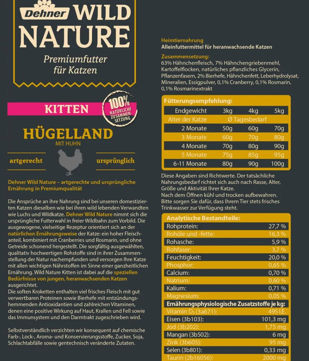 Dehner Wild Nature Trockenfutter Katze > Trockenfutter für Katzen Hügelland Kitten, Huhn