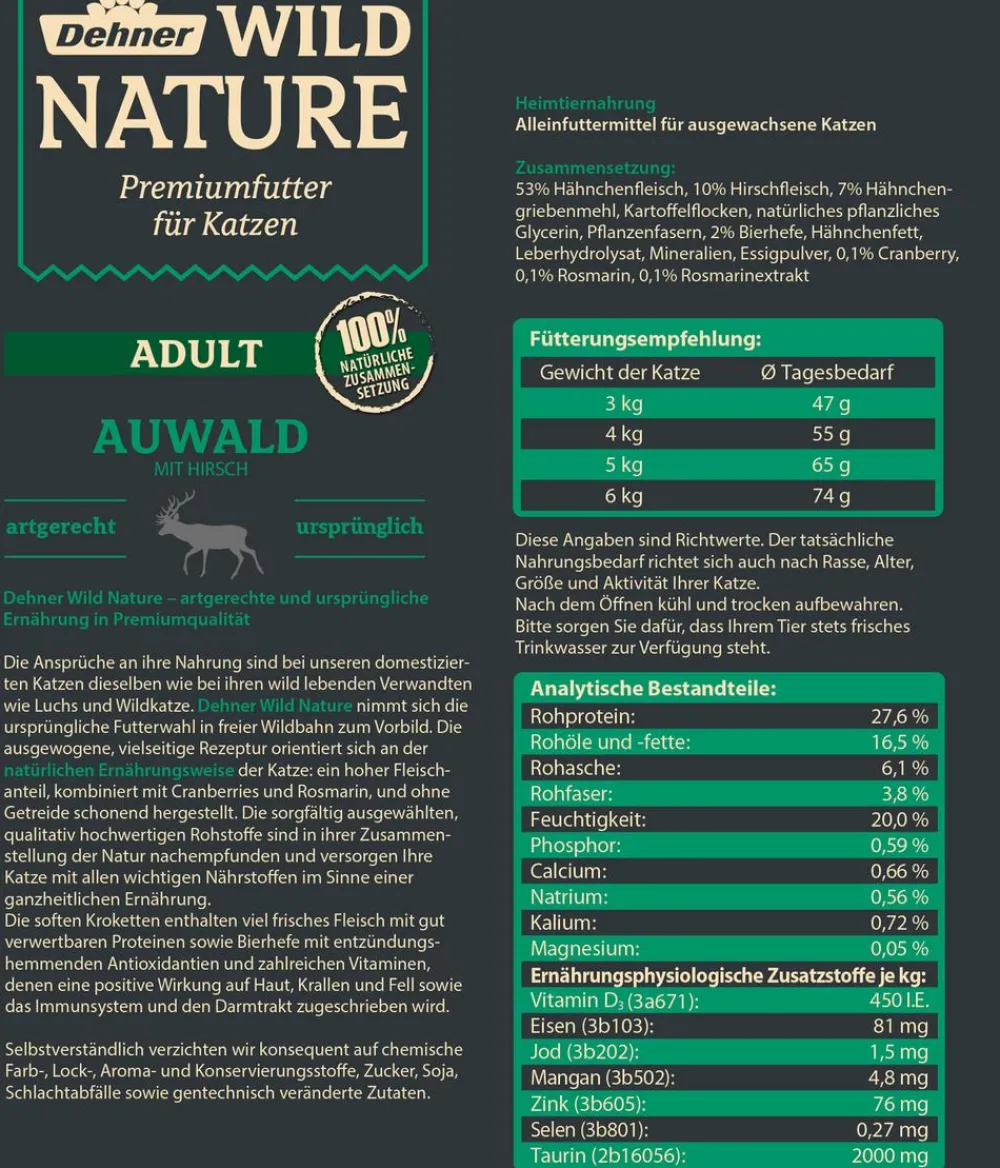 Dehner Wild Nature Trockenfutter für Katzen Auwald Adult, Hirsch New