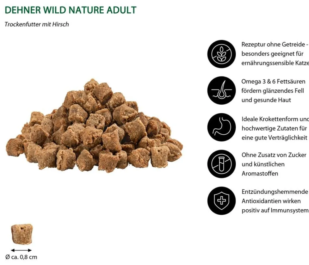 Dehner Wild Nature Trockenfutter Katze - Trockenfutter für Katzen Auwald Adult, Hirsch
