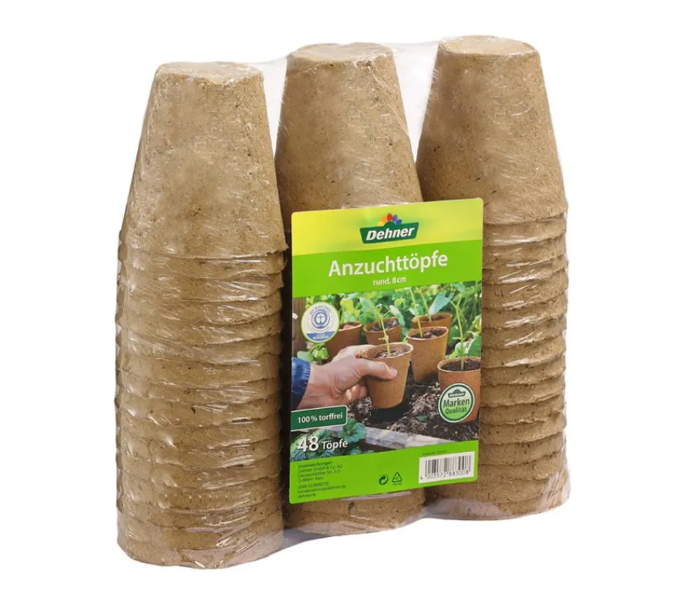 Dehner Anzucht Zubehör|Anzuchttöpfe > Zellulose-Anzuchttöpfe, rund, ca. Ø8/H9 cm, 48 Stk.