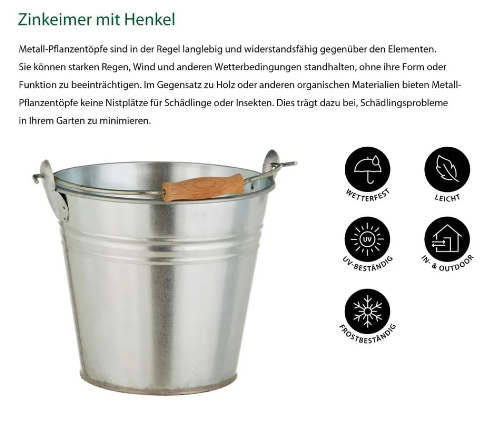Dehner Zinkeimer mit Henkel, Silber Online