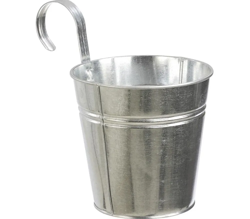 Dehner Pflanzkübel & Blumenkästen|Blumentöpfe & Übertöpfe - Zinktopf mit Bügelhalter, rund Silber