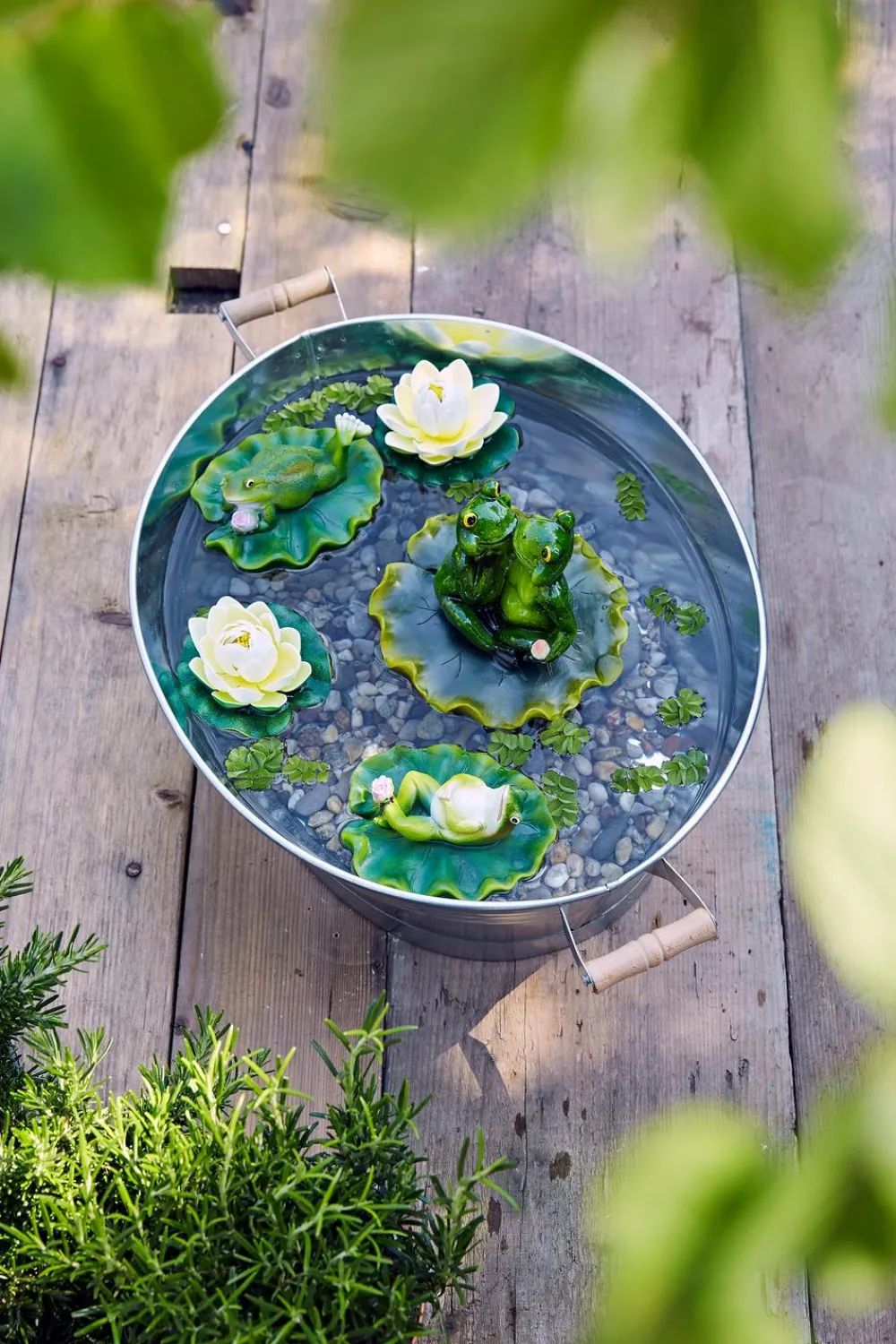 Dehner Mehr Gartendekoration|Blumenampeln & -Schalen - Zink-Wanne mit Holzgriffen, oval, , ca. B55/H19/T42 cm Silber