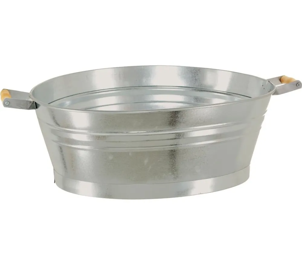 Dehner Mehr Gartendekoration|Blumenampeln & -Schalen - Zink-Wanne mit Holzgriffen, oval, , ca. B55/H19/T42 cm Silber