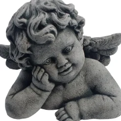 Denscho Gartenzwerge & Gartenfiguren - Stein-Engelsbüste Adam, ca. B20/H16/T14 cm Dunkelgrau