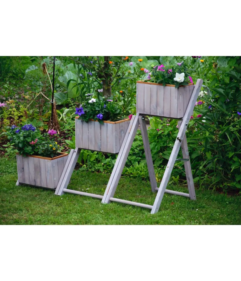 dobar® Blumentreppen|Blumenbänke - dobar Holz-Pflanztreppe klappbar, ca. B41/H85/T55 cm Dunkelgrau
