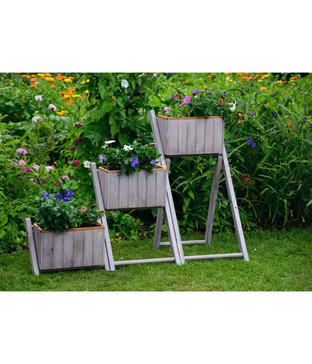 dobar® Blumentreppen|Blumenbänke - dobar Holz-Pflanztreppe klappbar, ca. B41/H85/T55 cm Dunkelgrau