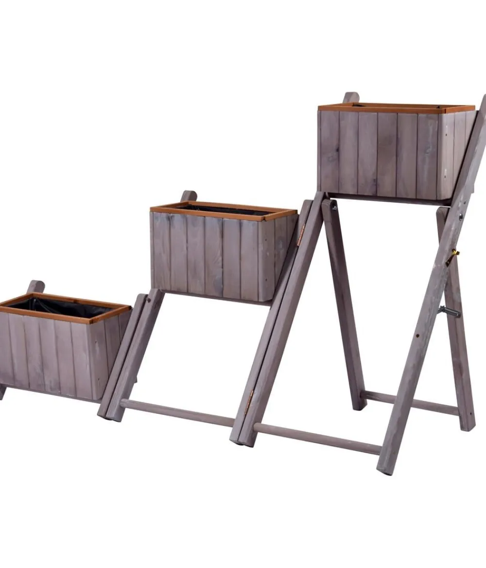 dobar® Blumentreppen|Blumenbänke - dobar Holz-Pflanztreppe klappbar, ca. B41/H85/T55 cm Dunkelgrau