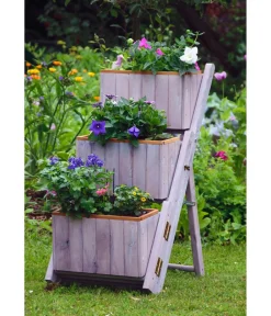 dobar® Blumentreppen|Blumenbänke - dobar Holz-Pflanztreppe klappbar, ca. B41/H85/T55 cm Dunkelgrau