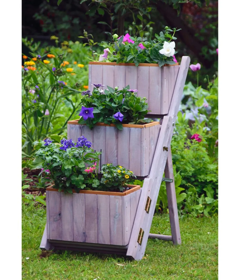 dobar® Blumentreppen|Blumenbänke - dobar Holz-Pflanztreppe klappbar, ca. B41/H85/T55 cm Dunkelgrau