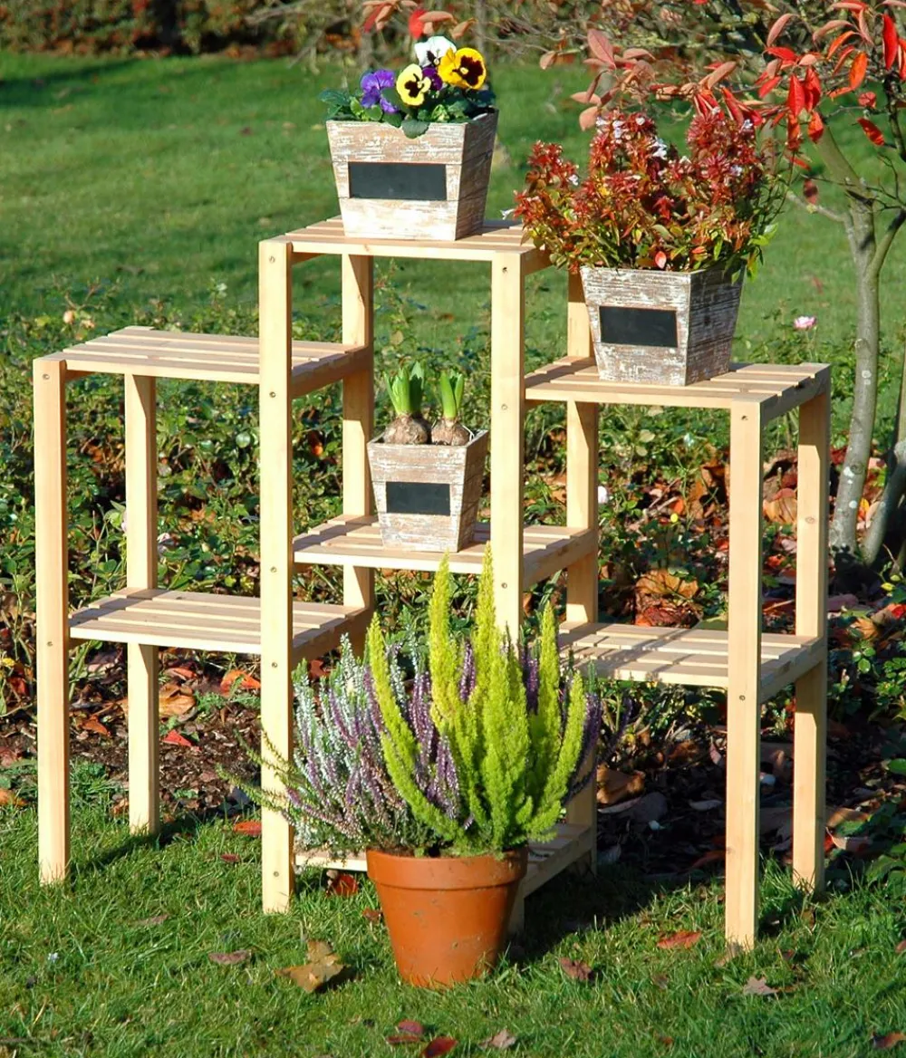 dobar® dobar Kiefernholz-Blumenregal 7-flächig, natur, ca. B97/87/T31 cm Hellbraun