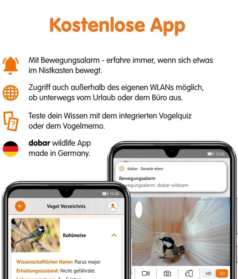 dobar® wildlife Nistkästen - Nistkasten Karsten, inkl. Kamera, ca. B22,5/H53/T25,5 cm