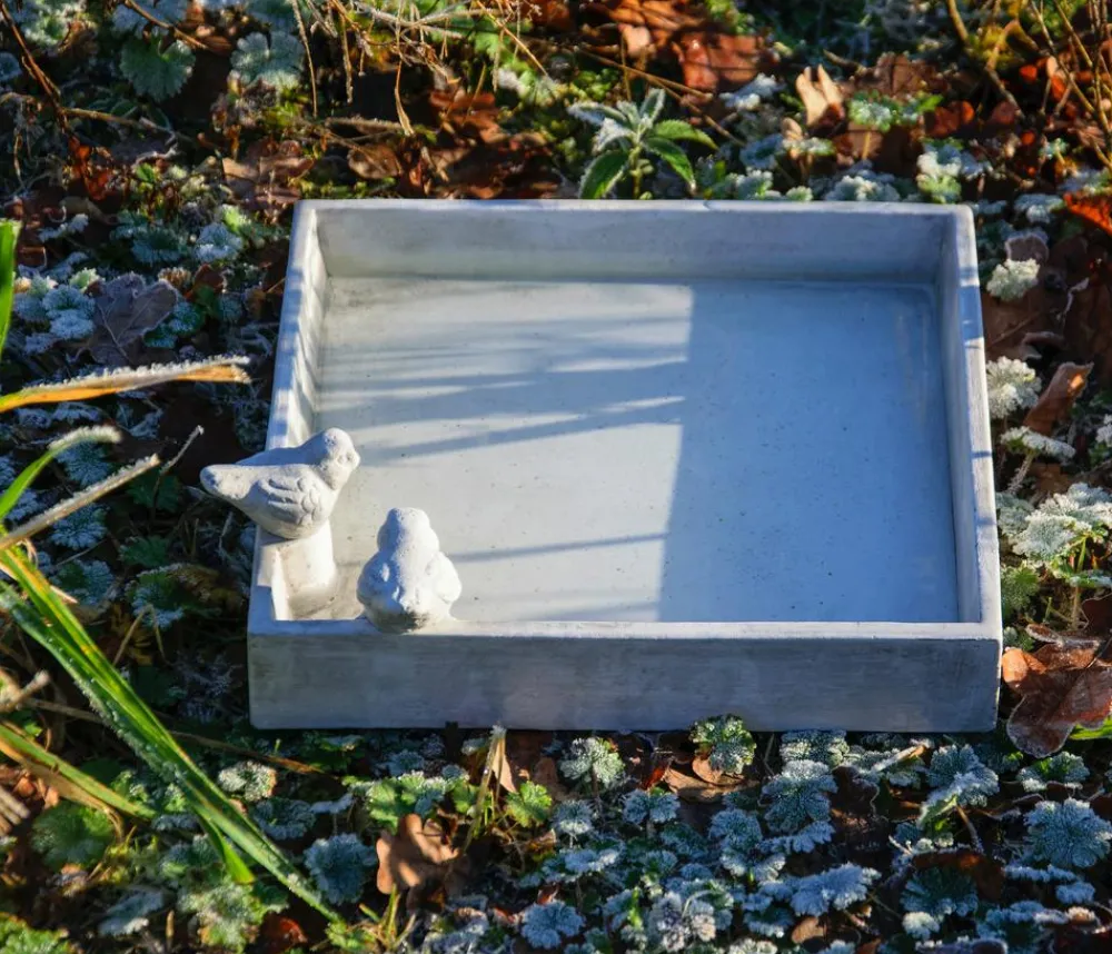 dobar® wildlife Vogeltränken|Gartenzwerge & Gartenfiguren - Vogeltränke Carré, Keramik, , ca. B29/H5/T29 cm Grau