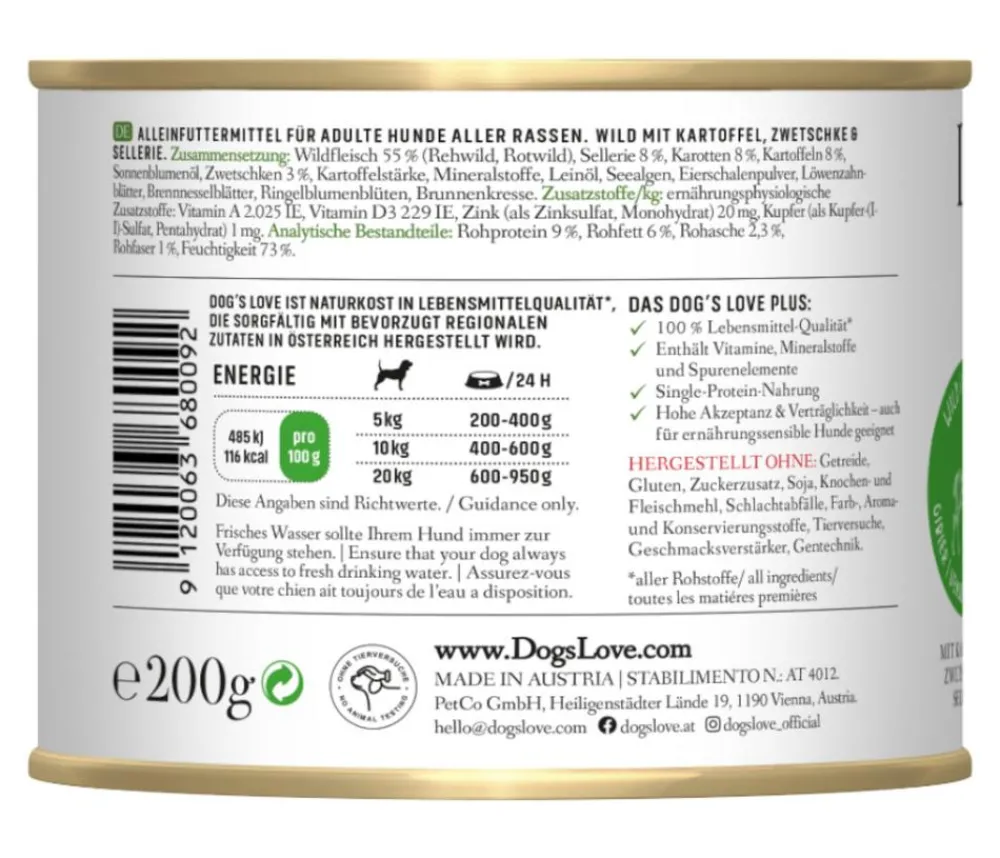 DOG'S LOVE Nassfutter Hund - Nassfutter für Hunde Adult, 6 x 200 g