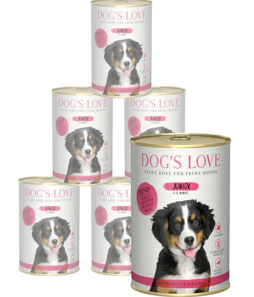 DOG'S LOVE Nassfutter Hund - Nassfutter für Hunde Junior, 6 x 400 g