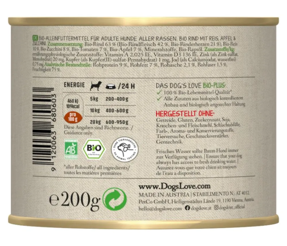 DOG'S LOVE Nassfutter Hund > Nassfutter für Hunde Bio, 6 x 200 g