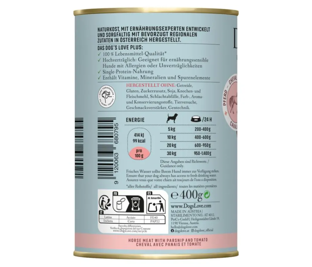 DOG'S LOVE Nassfutter für Hunde Hypoallergen, 6 x 400 g Online