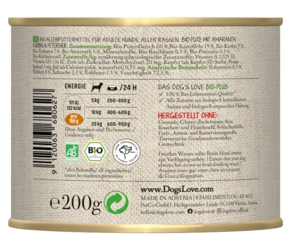 DOG'S LOVE Nassfutter Hund - Nassfutter für Hunde Bio, 6 x 200 g