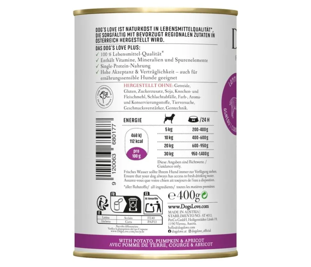 DOG'S LOVE Nassfutter Hund - Nassfutter für Hunde Adult, 6 x 400 g