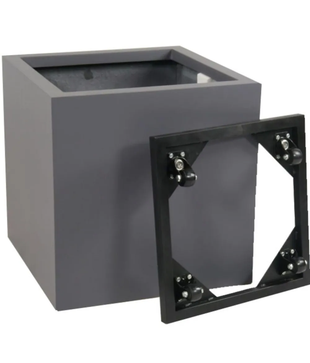 eastwest Pflanzkübel & Blumenkästen|Blumentöpfe & Übertöpfe - Fiberglas-Pflanzkübel mit Pflanzenroller, quadratisch, Anthrazit
